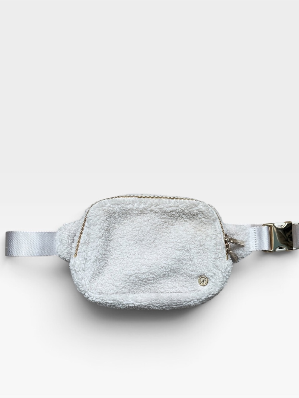 Lululemon Ivory Sherpa Fleece Belt Bag Gold Hardware